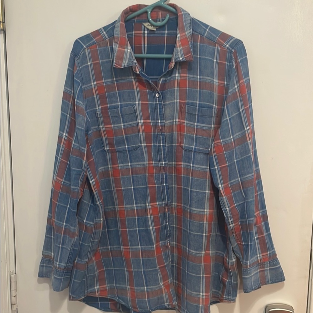 Lucky Brand Blue and Red Plaid Button Down Shirt